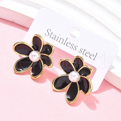 Flower 304 Stainless Steel Stud Earrings EJEW-C142-02G-01-1