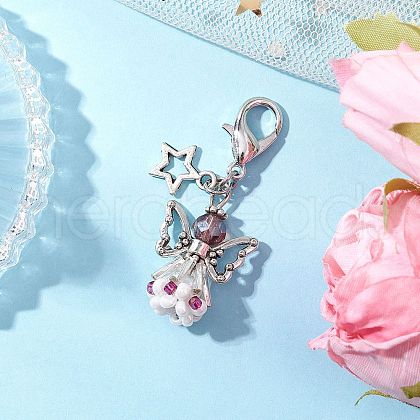 Angel Glass Beaded & Alloy Pendant Decorations HJEW-MZ00192-02-1