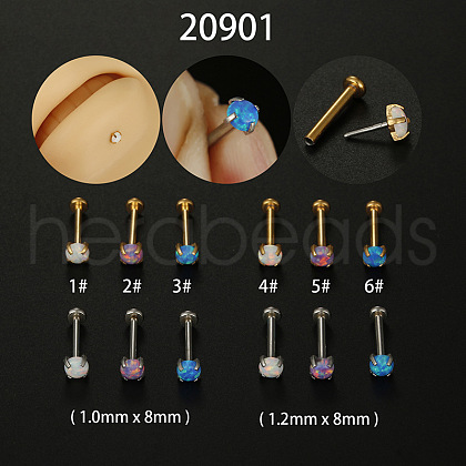 Stainless Steel & Synthetic Opal Threadless Labrets WG3C897-11-1