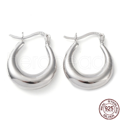 Rhodium Plated 925 Sterling Silver Chunky Hoop Earrings EJEW-K258-01A-P-1