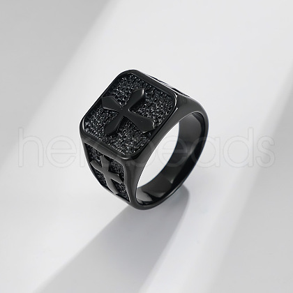 Square with Cross Pattern 304 Stainless Steel Finger Rings for Men FS-WGAC6B1-10-1