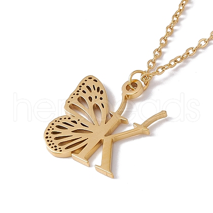 Initial Letter with Butterfly Pendant Necklace NJEW-C026-01G-K-1