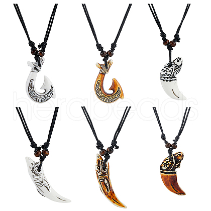 FIBLOOM 6Pcs 6 Style Resin Pendant Necklaces Set NJEW-FI0001-27-1