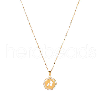 Round with Rhinestone and Footprint Pendant Necklaces RV0374-1-1