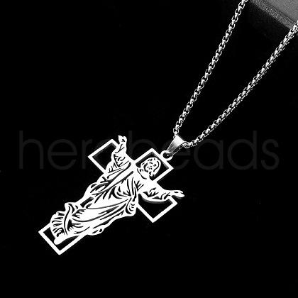 Vintage Stainless Steel Cross Pendant Necklace for Men MW5712-2-1