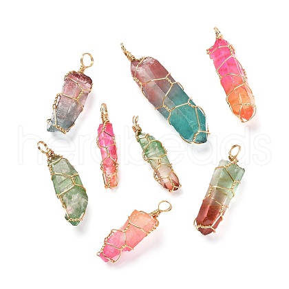 Natural Dyed Quartz Bead Pointed Pendants PALLOY-JF00921-1