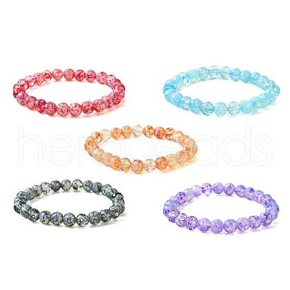 8mm Faceted Round Transparent Baking Painted Glass Beaded Stretch Bracelets for Women BJEW-JB10732-1