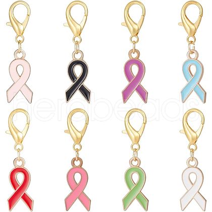  Alloy Enamel Awareness Ribbon Pendant Decorations AJEW-NB0003-74-1