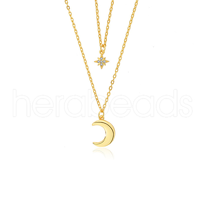 925 Silver Double Layer Star Moon Pendant Necklaces XF3339-1-1