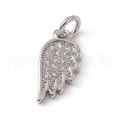 Brass Micro Pave Clear Cubic Zirconia Wing Charms ZIRC-F132-60P-1