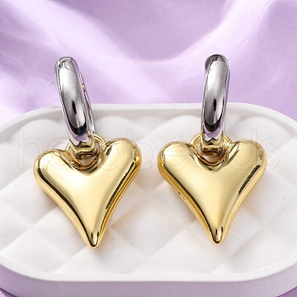 Two Tone Heart Brass Hoop Earrings EJEW-D322-12GP-01B-1