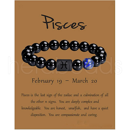 12 Constellation Natural Round Lapis Lazuli Beads Stretch Bracelets WGD22B0-19-1