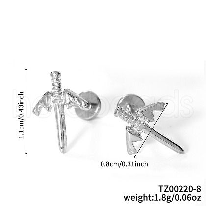 Stainless Steel Clear Cubic Zirconia Sword with Wing Stud Earrings AE8260-6-1