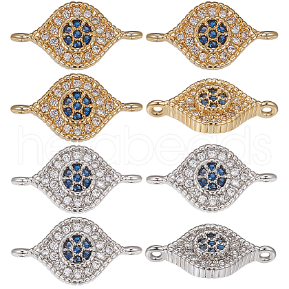 Beebeecraft 8Pcs 2 Colors DIY Brass Micro Pave Clear & Blue Cubic Zirconia Connector Charms DIY-BBC0001-28-1