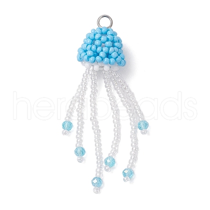 Glass Seed Beaded Jellyfish Pendants PALLOY-MZ00660-04-1