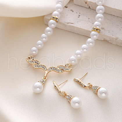 Angel Wing Alloy Crystal Rhinestone & Plastic Imitation Pearl Pendant Necklaces & Stud Dangle Earrings Sets FS-WG4A79B-01-1