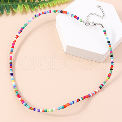 Rondelle Glass Seed Beaded Necklaces for Women FS-WGE85A7-12-1