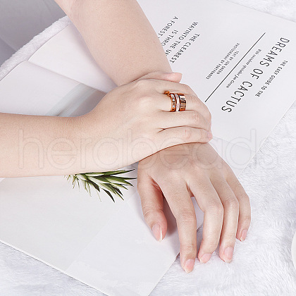 Roman Numerals 304 Stainless Steel & Crystal Rhinestone & Natural Shell Finger Rings FS-WGD9A22-07-1