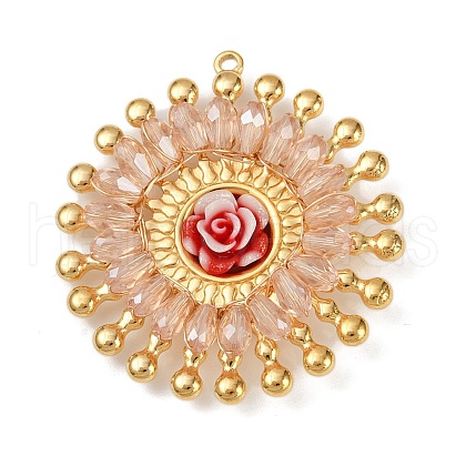 304 Stainless Steel and Resin Flower Pendants STAS-R170-03G-02-1