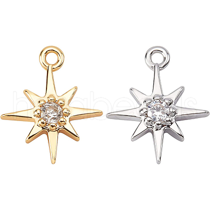 BENECREAT 16Pcs 2 Colors Brass Cubic Zirconia Charms ZIRC-BC0001-02-1