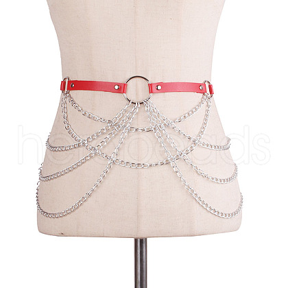 Imitation Leather Alloy Curb Chain Tassel Waist Chains FS-WGF81BE-02-1