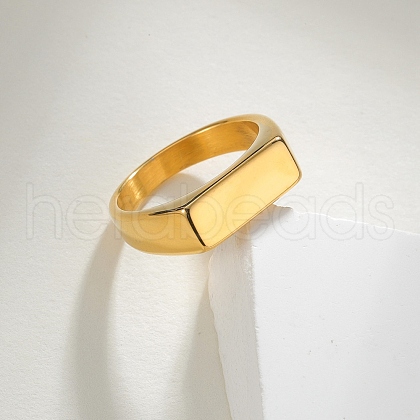 304 Stainless Steel Rectangle Finger Rings for Women RJEW-B120-01G-1
