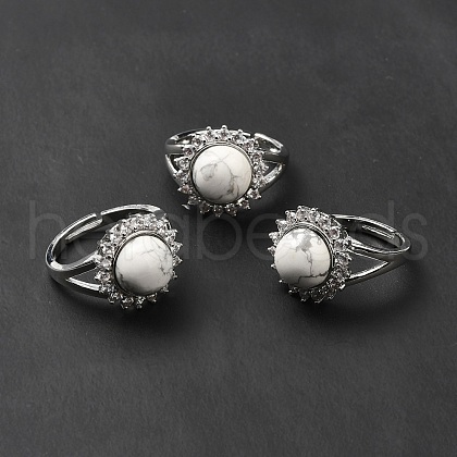 Natural Howlite Adjustable Rings RJEW-P043-02P-22-1