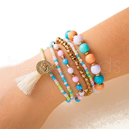 Glass Seed Beads Stretch Bracelet PW-WG01FEA-01-1