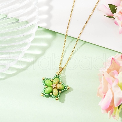 Handmade Glass Seed Beaded and Synthetic Imperial Jasper Dyed Beads Star Pendant Necklaces for Women NJEW-MZ00114-04-1