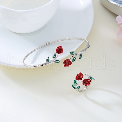 Rose Alloy Enamel Cuff Bangle & Cuff Rings Sets FS-WGBA561-02-1