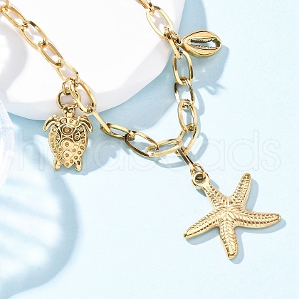 Summer Beach 304 Stainless Steel Starfish Shell Shaped Bib Necklaces NJEW-R026-17G-1