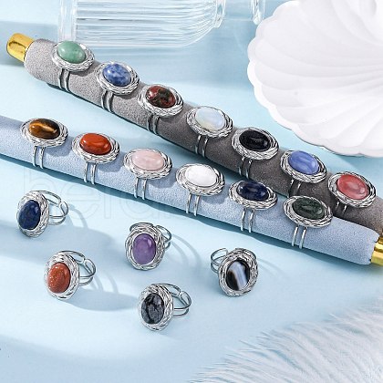 Oval Natural & Synthetic Gemstone Finger Rings RJEW-M063-01P-1