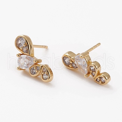 Brass Micro Pave Clear Cubic Zirconia Stud Earrings EJEW-C502-01G-1