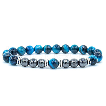 Dyed Natural Tiger Eye & Synthetic Hematite Stretch Bracelet XX9870-1-1