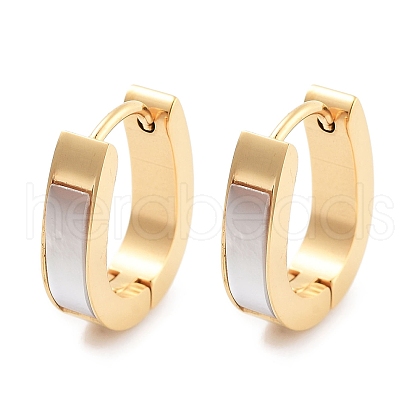 Ion Plating(IP) 304 Stainless Steel & Natural Shell Huggie Hoop Earrings for Women EJEW-C096-27B-G-1
