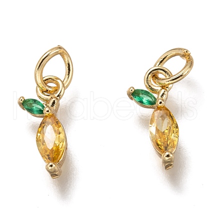 Brass Micro Pave Gold & Green Cubic Zirconia Charms X-ZIRC-I051-07G-1