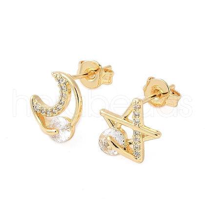 Brass Micro Pave Clear Cubic Zirconia Stud Earrings EJEW-M103-01G-1