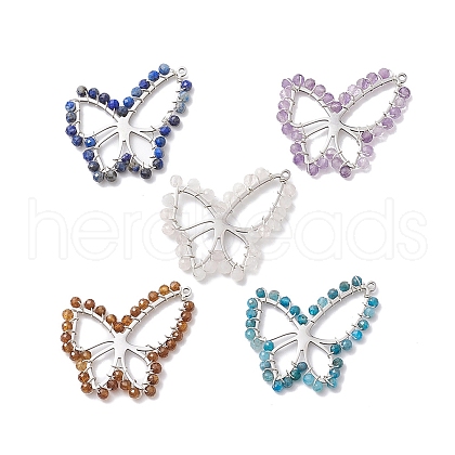 5Pcs 5 Styles Natural Apatite & Rose Quartz & Garnet & Amethyst & Lapis Lazuli Faceted Round Pendants PALLOY-JF02602-01S-1