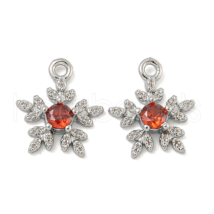 Flower Brass Micro Pave Cubic Zirconia Pendants KK-N254-102P-02-1