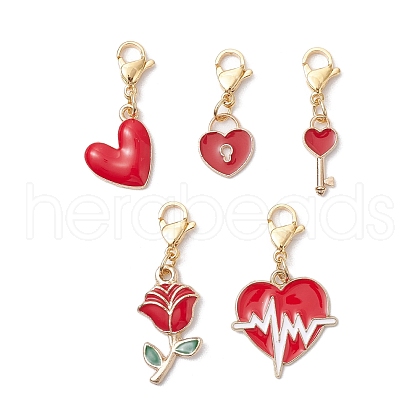 5Pcs Valentine's Day Alloy Enamel Pendant Decorations HJEW-JM02758-1