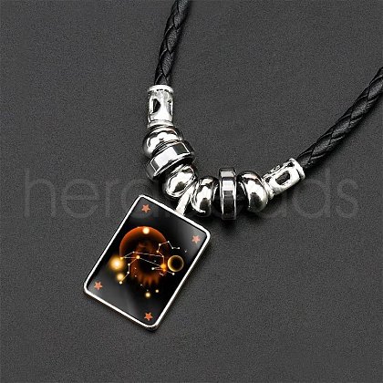 Alloy & Glass & Imitation Leather Cord Pendant Necklaces WGFA685-03-1
