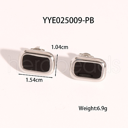 Vintage Stainless Steel Black Enamel Rectangle Stud Earrings for Women PC2177-8-1