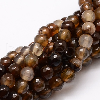 Faceted Natural Agate Round Beads Strands G-E319B-6mm-08-1