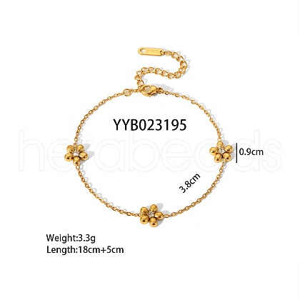 Flower Stainless Steel Rhinestone Link Bracelets for Women VZ7462-3-1