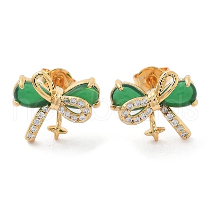 Brass Micro Pave Clear Cubic Zirconia Stud Earrings EJEW-G415-02B-G-1