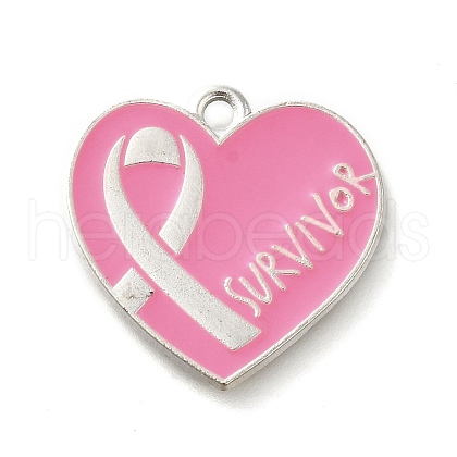 Breast Cancer Pink Awareness Ribbon Theme Alloy Enamel Pendants X-ENAM-C026-01F-S-1