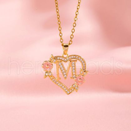 Brass Crystal Rhinestone Hollow Rose Heart with Letter Pendant Necklaces for Women WGC1928-13-1