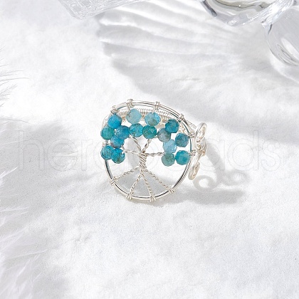 Natural Apatite Beads with Solid Round Brass Beads and Eco-Friendly Copper Wire Rings RJEW-TA00183-04-1