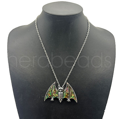 Shiny Alloy Pave Natural Paua Shell Pendant Necklaces TZ0162-2-1