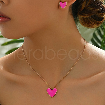 Heart Alloy Enamel Pendant Necklaces & Stud Earrings Sets FS-WGC1033-02-1